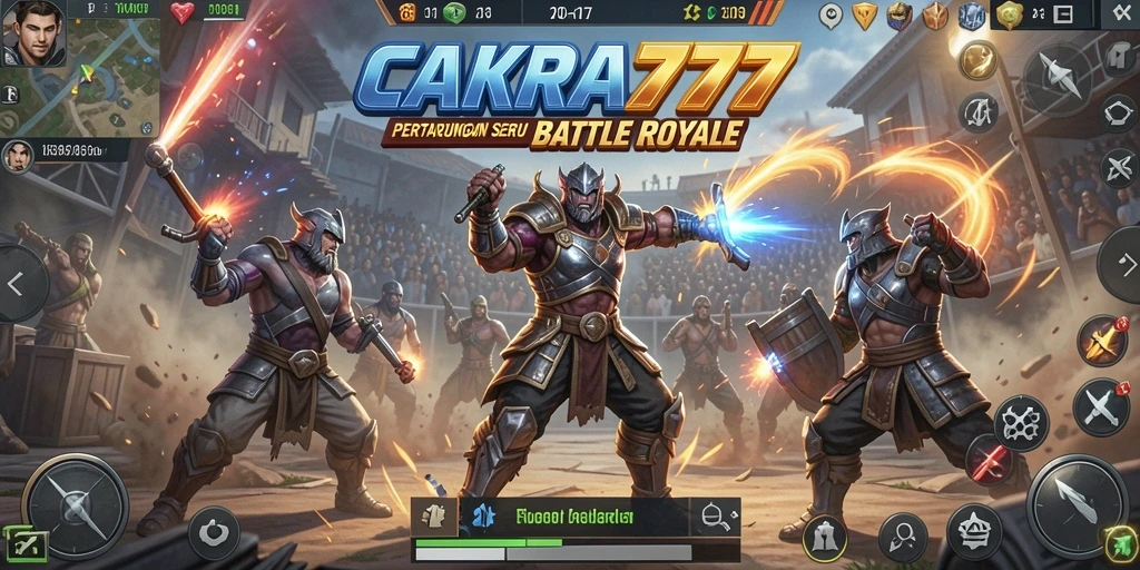 Tampilan gameplay seru dalam CAKRA777 dengan aksi Battle Royale yang mendebarkan.