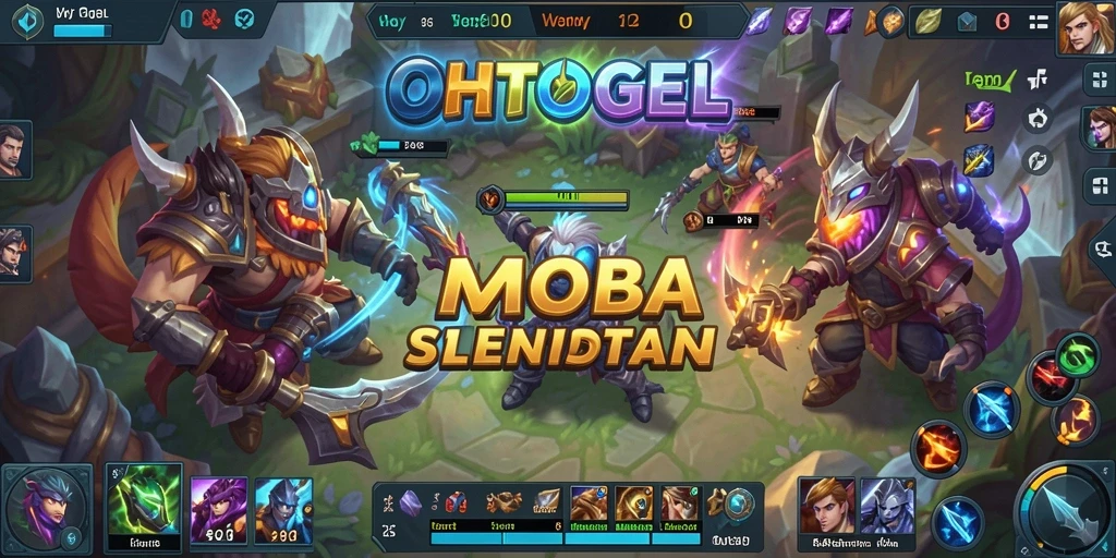 Screenshot menunjukkan aksi seru dalam pertempuran MOBA OHTOGEL.